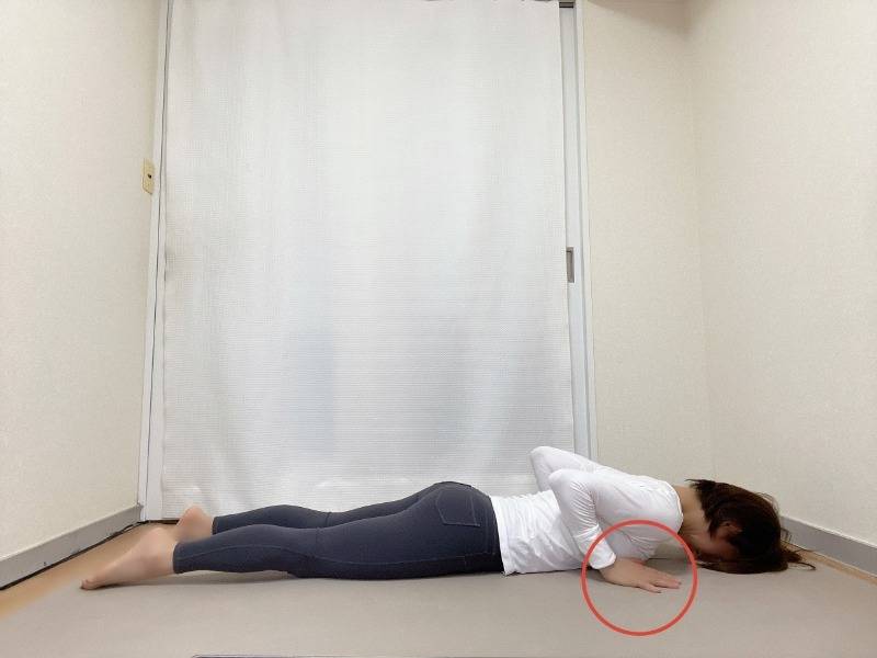 足を腰幅にして両手を胸の横についたうつ伏せの姿勢