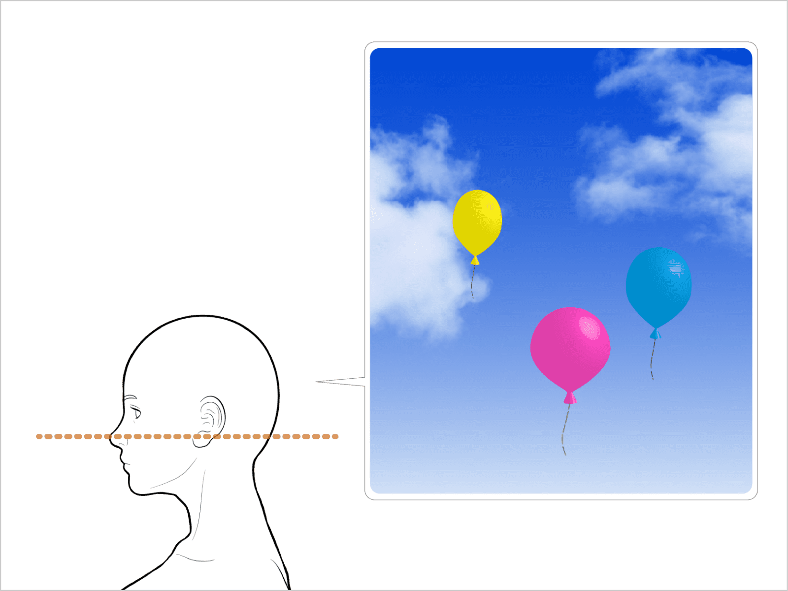 頭は空に向かって浮かんでいる