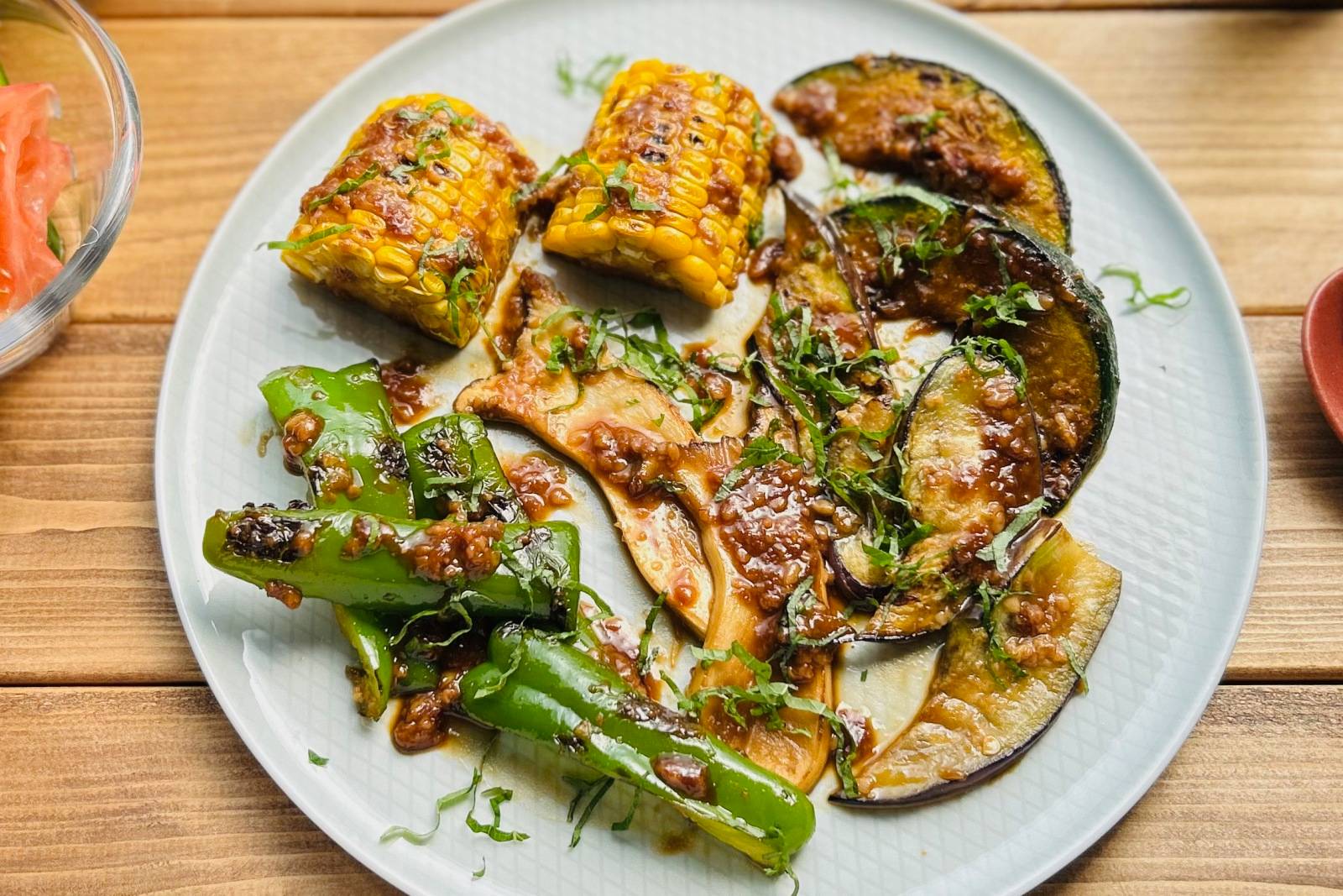 夏野菜の甘酒バーベキューソース炒め