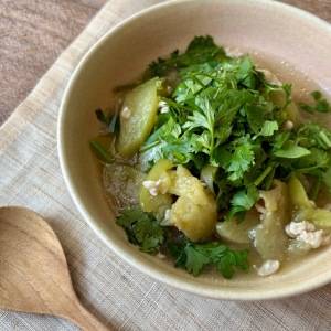 夏に溜まった老廃物に！「茄子とひき肉のパクチースープ」 #管理栄養士のスープレシピ