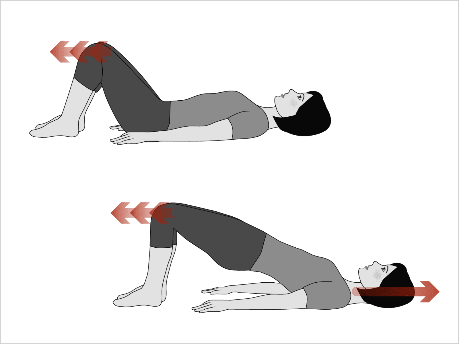 膝は頭とは反対の方向へスライドすると思いながらお尻を上げる