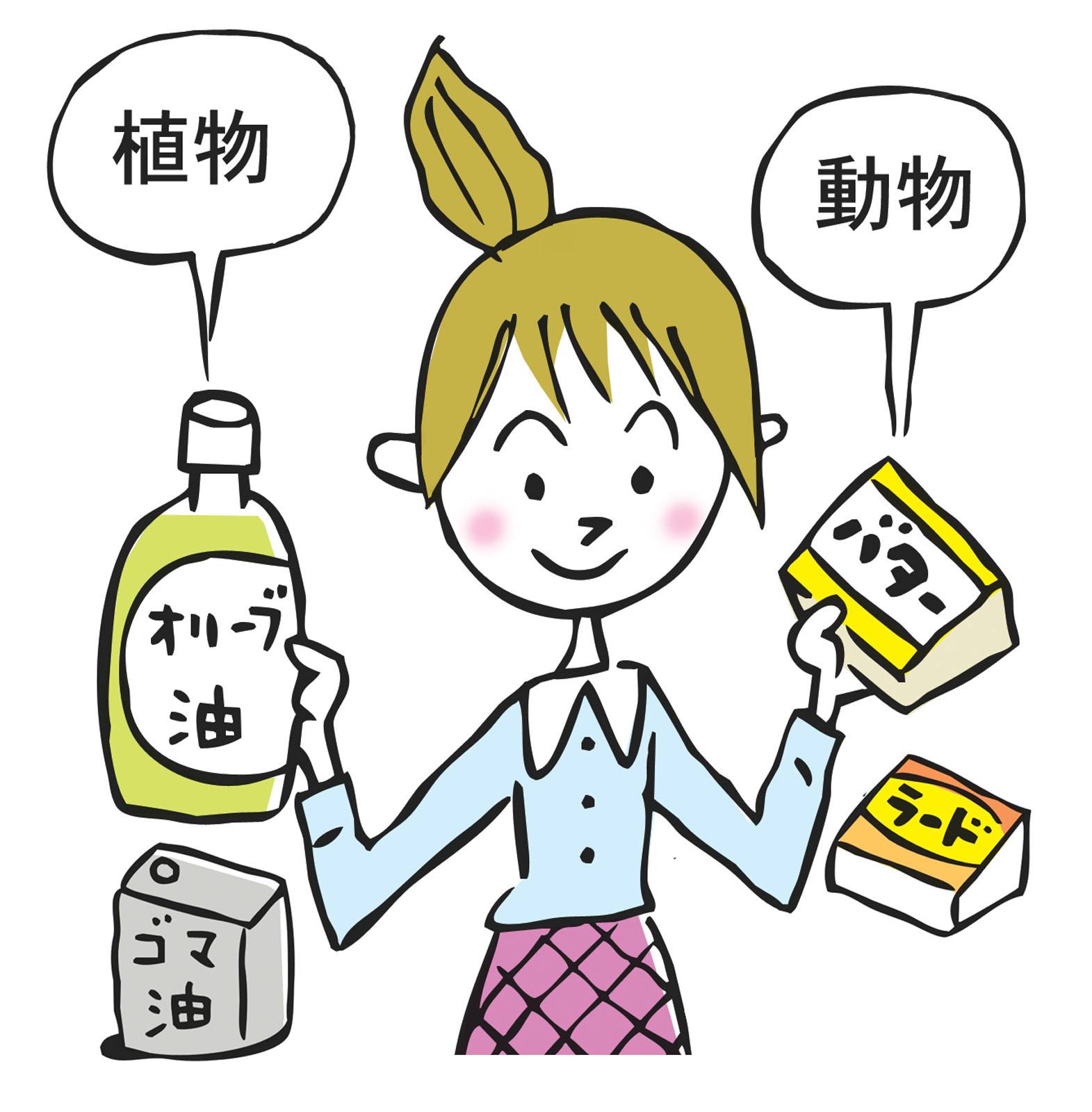 油を選ぶ女性のイラスト