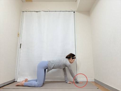 左手を右手の前に着いた四つ這いの体勢