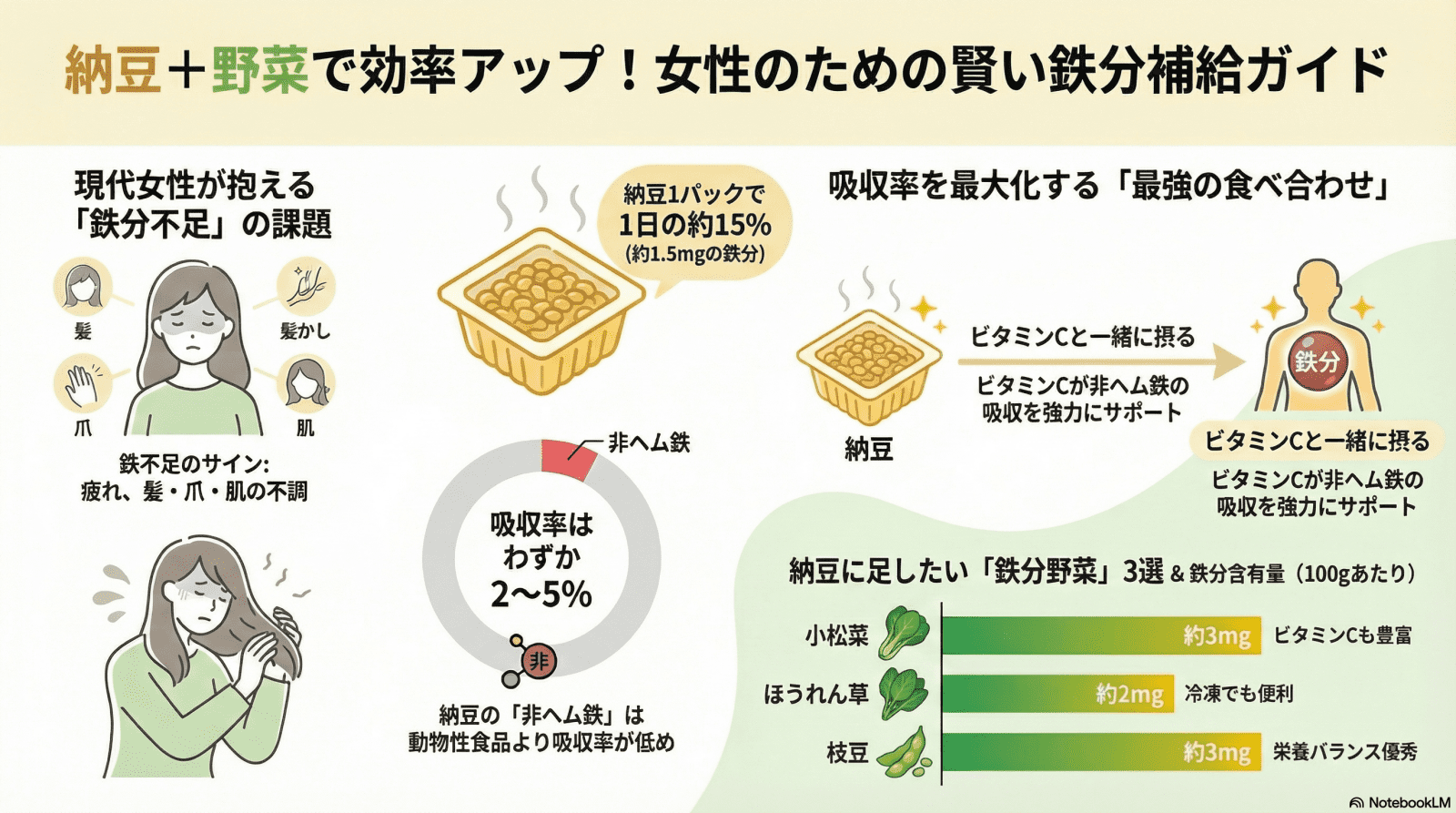 鉄不足を防ぐ！朝、納豆と一緒に食べたい鉄分野菜3選｜管理栄養士が解説