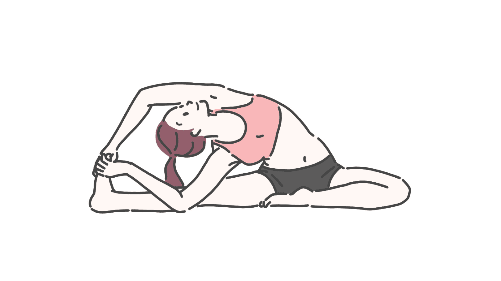 ねじった頭を膝につけるるポーズ