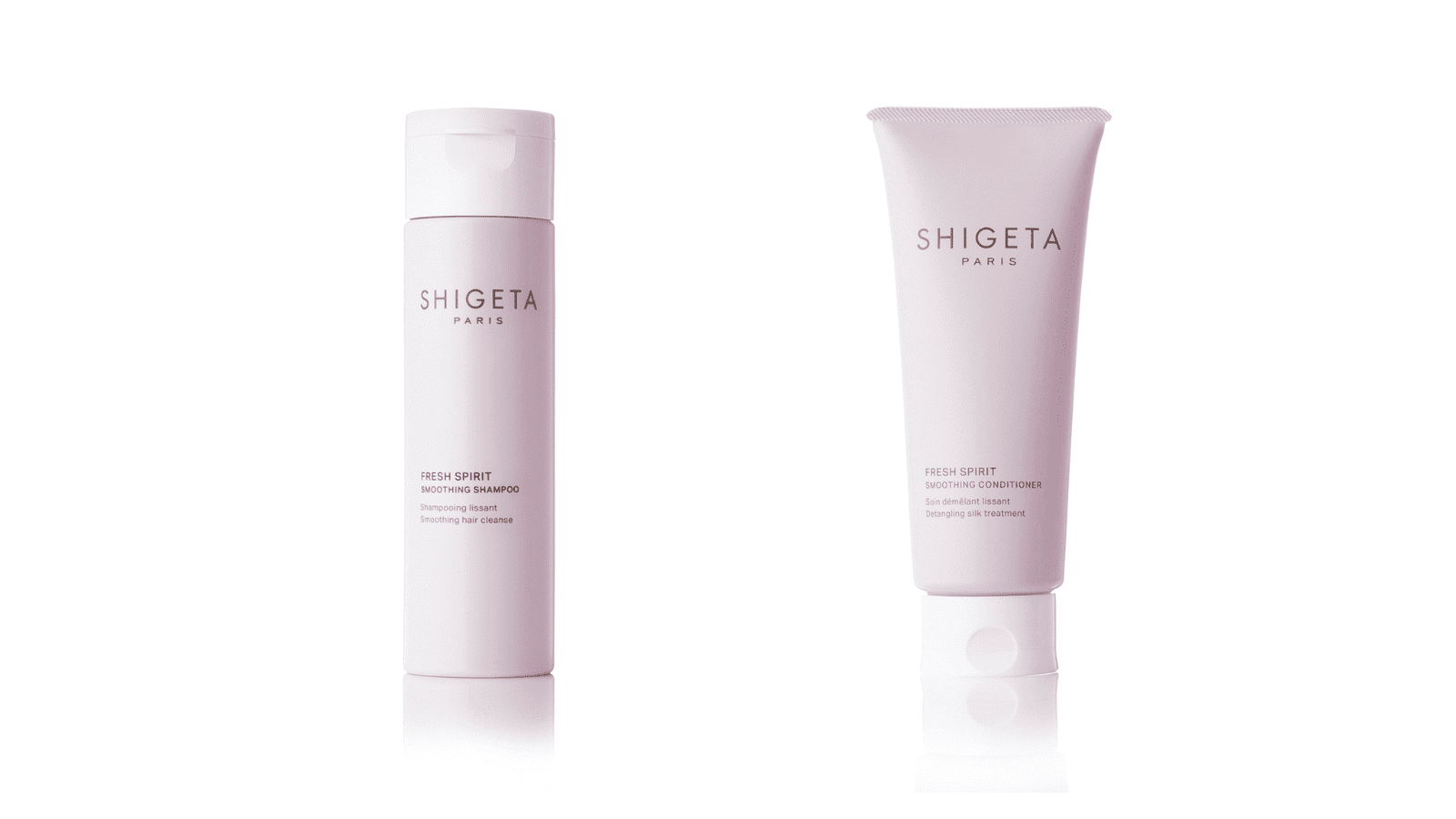 フレッシュスピリット シャンプー （ノーマル～ドライヘア用）250ml ￥3,740（税込）、同トリートメント 200ml ￥3,960（税込）／ともにSHIGETA 問い合わせ先：http://shigetaparis.jp