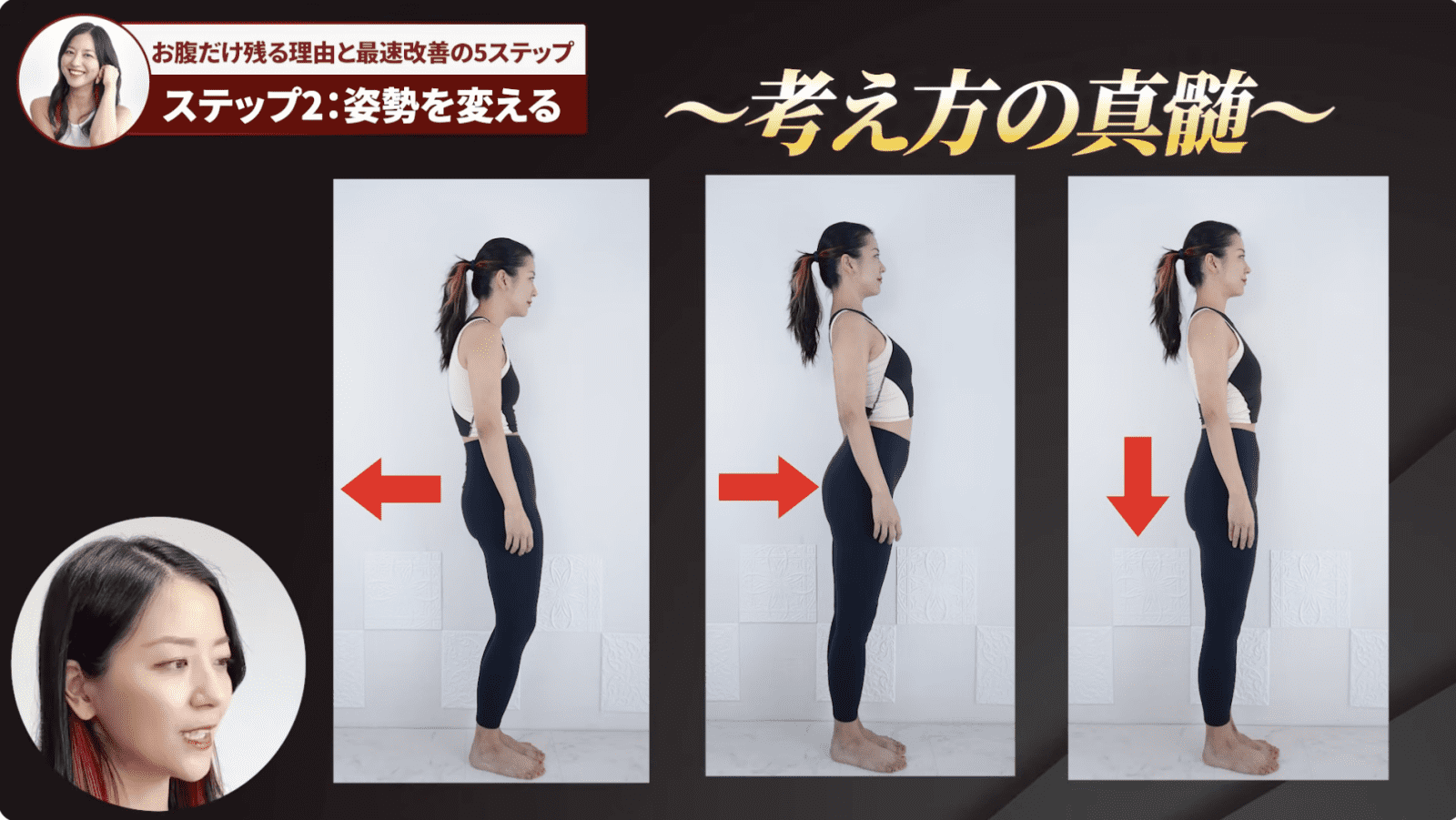 良い姿勢と悪い姿勢で見た目が変わる