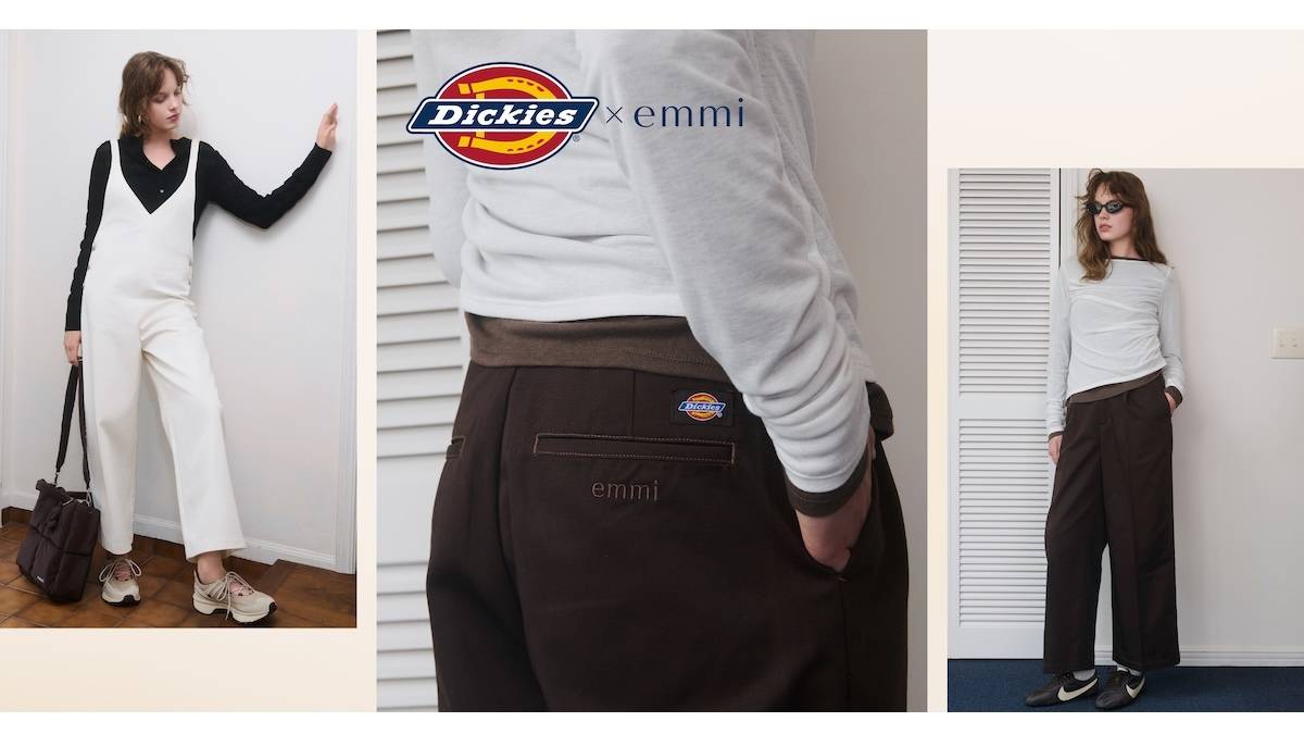 ＜emmi＞Dickies®初の別注アイテムが登場。ワークテイストを女性らしく楽しむアイテム
