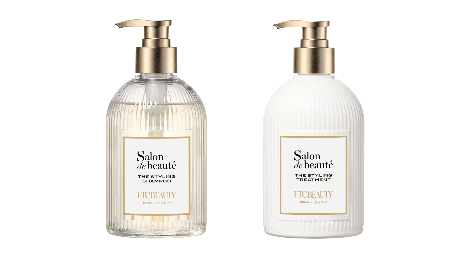 FTCサロン・ド・ボーテ ザ スタイリング シャンプー 500ml ￥6,380（税込）、同トリートメント 500ml ￥6,820（税込）／FTC 問い合わせ先：0120-35-1085