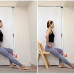 左脚を伸ばして椅子に座り、つま先を突き出し、かかとを突き出す足首のエクササイズ