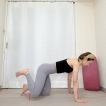 四つ這いから左膝を数センチ床から浮かせた体勢