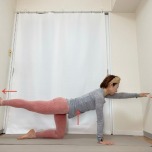 四つ這いから右手を前、左脚を後ろに伸ばした体勢