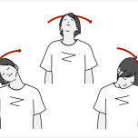 「頭頂部が脊椎全体を先導する」と思いながら首をゆっくり回す