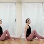 骨盤を立て、背筋を伸ばした長座から、片膝を曲げて胸に寄せる腸腰筋のエクササイズ