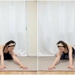 四つ這いからお尻を斜め後ろに引きながらかかとに近づけて左右に揺らす股関節のストレッチ